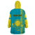 Personalised Kazakhstan Wearable Blanket Hoodie Kazakh Traditional Pattern Blue Version - Wonder Print Shop