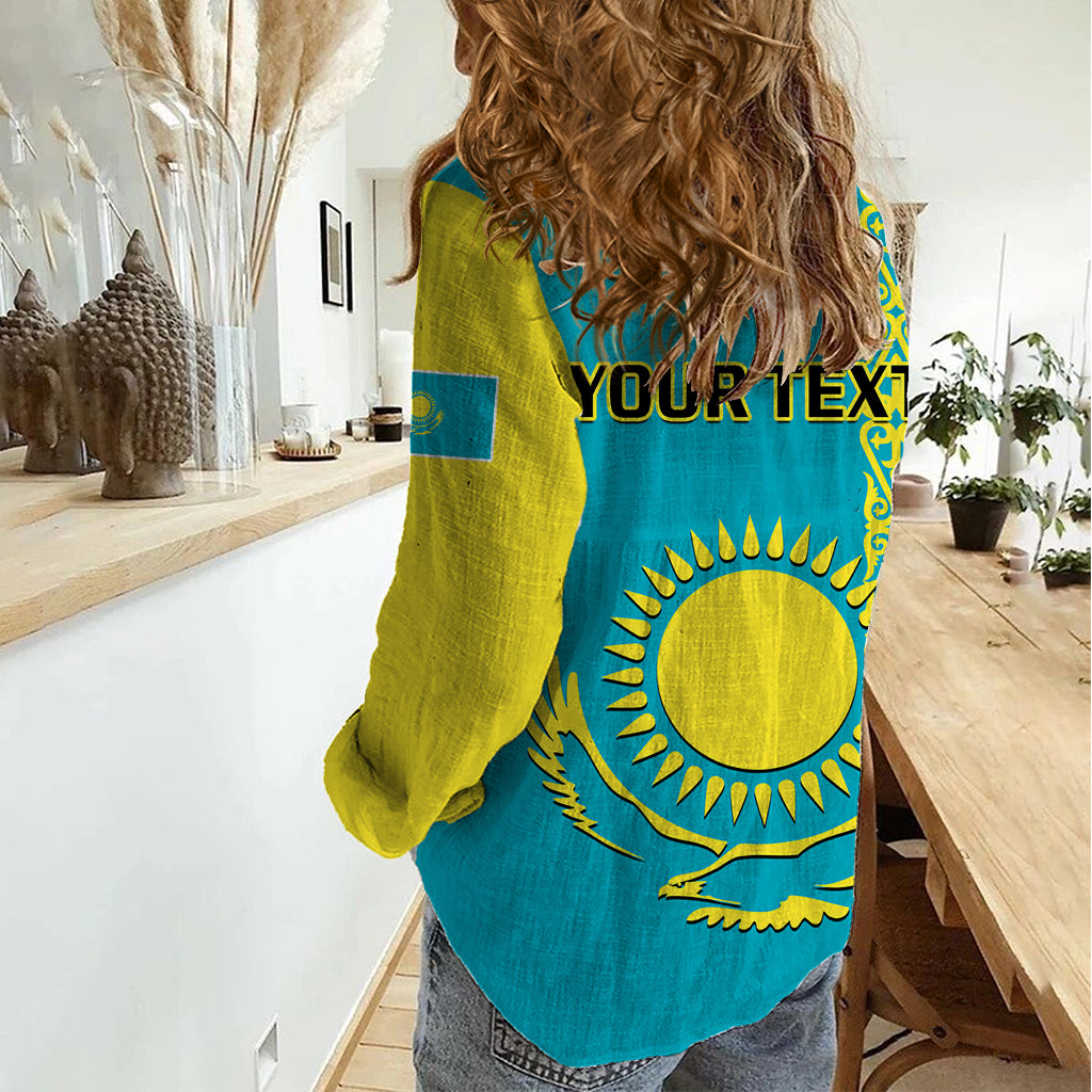 Personalised Kazakhstan Women Casual Shirt Kazakh Traditional Pattern Blue Version - Wonder Print Shop