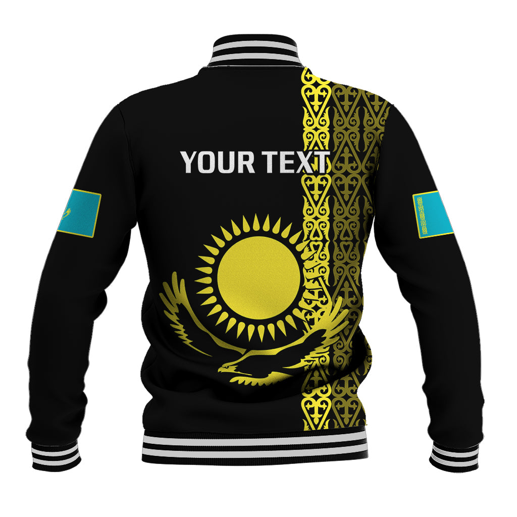 Personalised Kazakhstan Baseball Jacket Kazakh Traditional Pattern Black Version - Wonder Print Shop