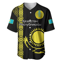 Personalised Kazakhstan Baseball Jersey Kazakh Traditional Pattern Black Version - Wonder Print Shop