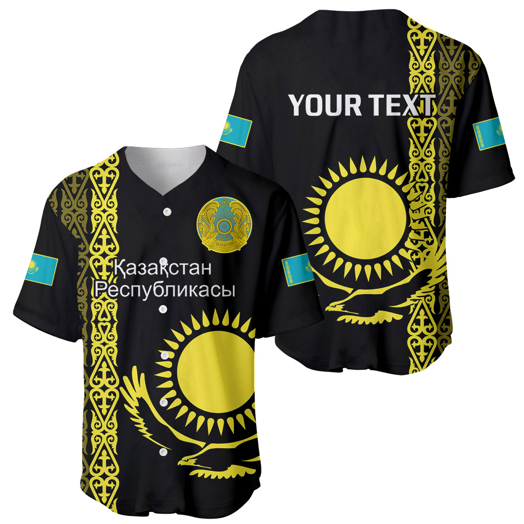 Personalised Kazakhstan Baseball Jersey Kazakh Traditional Pattern Black Version - Wonder Print Shop