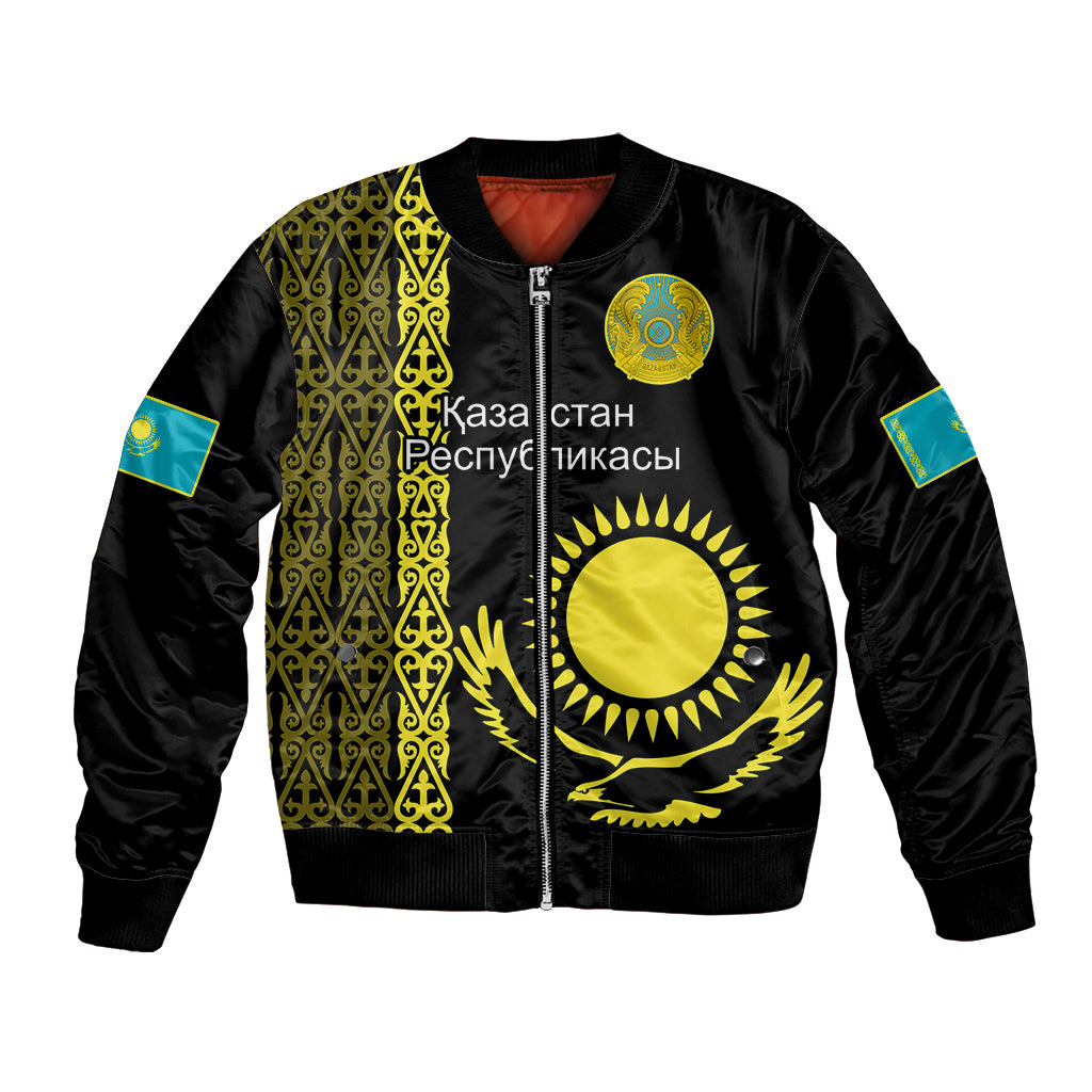 personalised-kazakhstan-bomber-jacket-kazakh-traditional-pattern-black-version