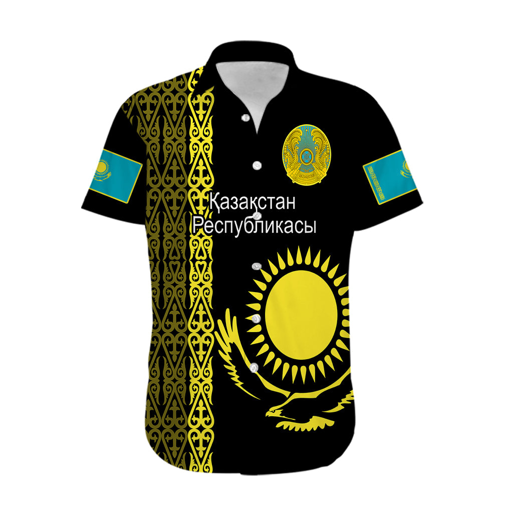 personalised-kazakhstan-hawaiian-shirt-kazakh-traditional-pattern-black-version