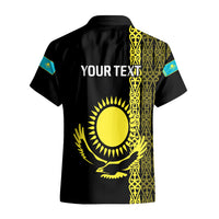 Personalised Kazakhstan Hawaiian Shirt Kazakh Traditional Pattern Black Version - Wonder Print Shop
