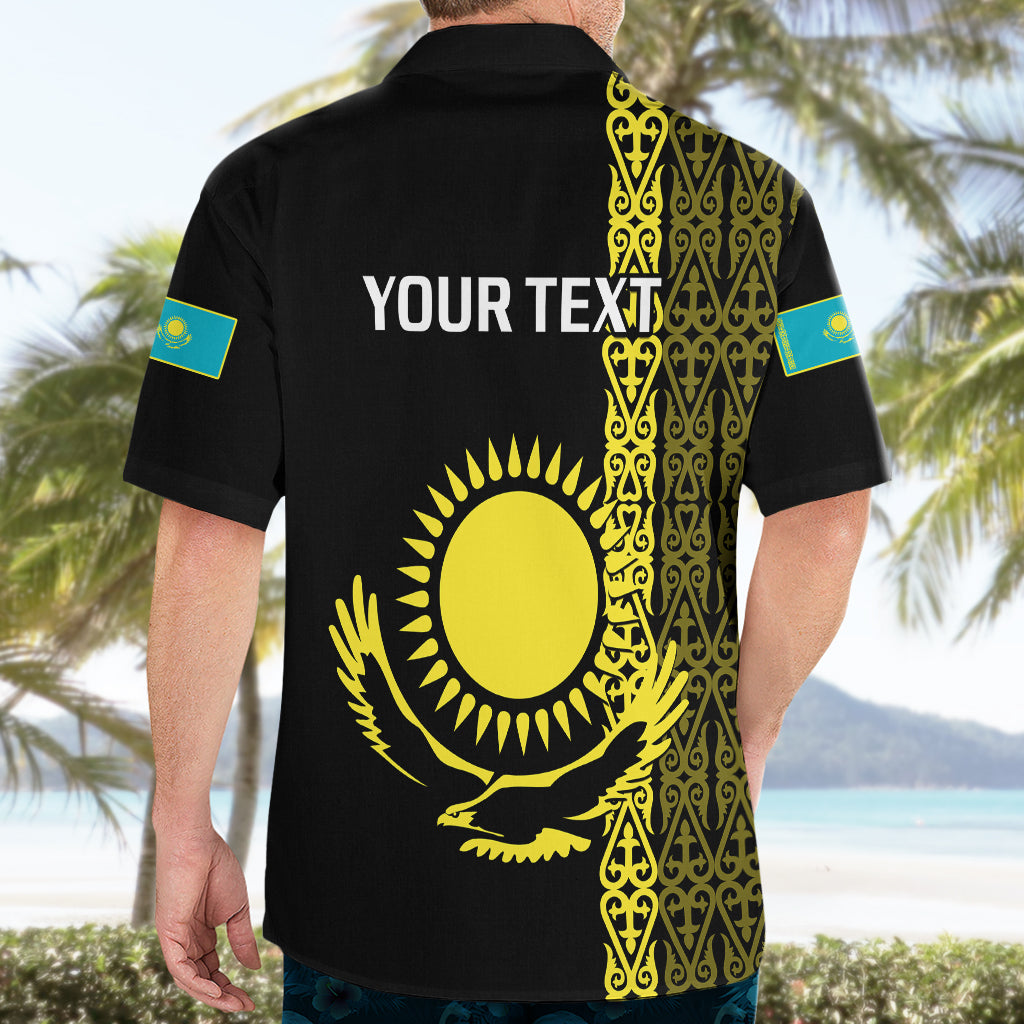 Personalised Kazakhstan Hawaiian Shirt Kazakh Traditional Pattern Black Version - Wonder Print Shop