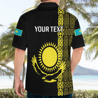 Personalised Kazakhstan Hawaiian Shirt Kazakh Traditional Pattern Black Version - Wonder Print Shop