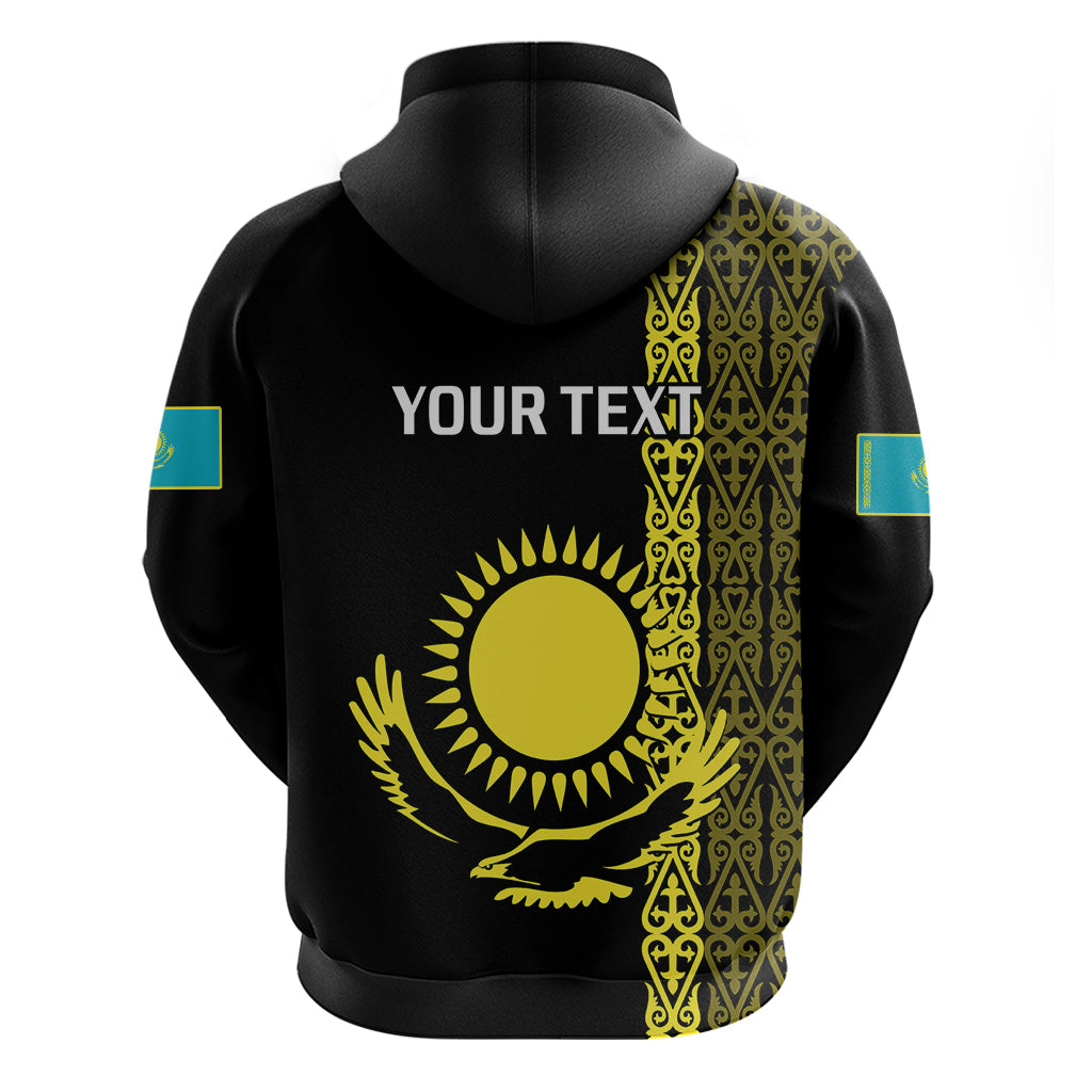 Custom Kazakhstan Hoodie Kazakh Traditional Pattern Black Version - Wonder Print Shop