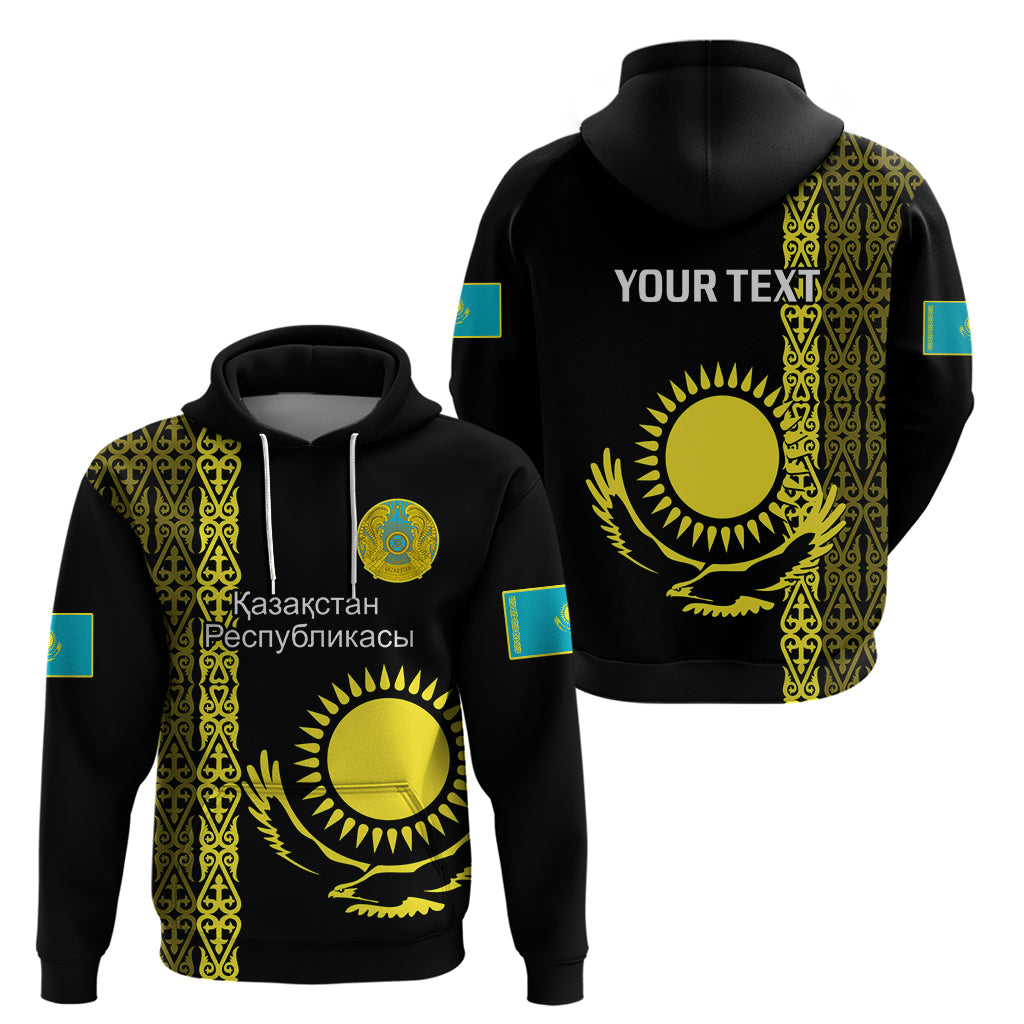 Custom Kazakhstan Hoodie Kazakh Traditional Pattern Black Version - Wonder Print Shop
