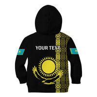 Personalised Kazakhstan Kid Hoodie Kazakh Traditional Pattern Black Version - Wonder Print Shop