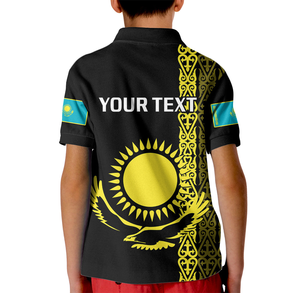 Custom Kazakhstan Polo Shirt for Kid Kazakh Traditional Pattern Black Version - Wonder Print Shop