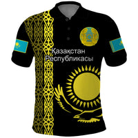 Custom Kazakhstan Polo Shirt Kazakh Traditional Pattern Black Version - Wonder Print Shop