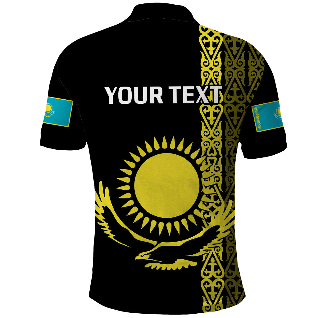 Custom Kazakhstan Polo Shirt Kazakh Traditional Pattern Black Version - Wonder Print Shop