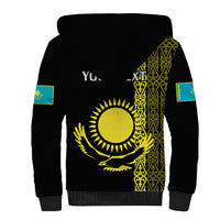 Personalised Kazakhstan Sherpa Hoodie Kazakh Traditional Pattern Black Version - Wonder Print Shop