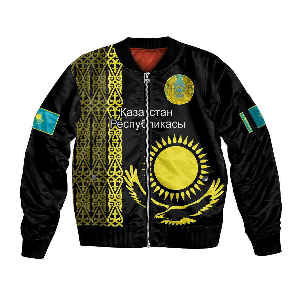 personalised-kazakhstan-sleeve-zip-bomber-jacket-kazakh-traditional-pattern-black-version