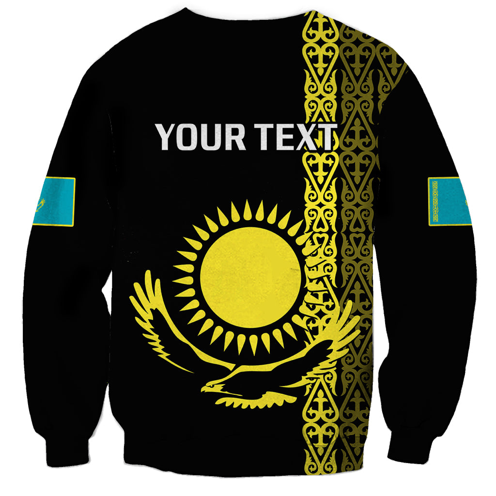 Personalised Kazakhstan Sweatshirt Kazakh Traditional Pattern Black Version - Wonder Print Shop
