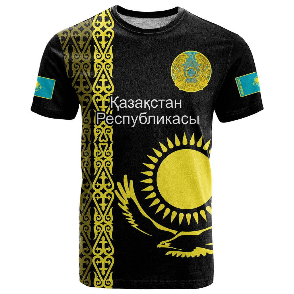 Personalised Kazakhstan T Shirt Kazakh Traditional Pattern Black Version - Wonder Print Shop