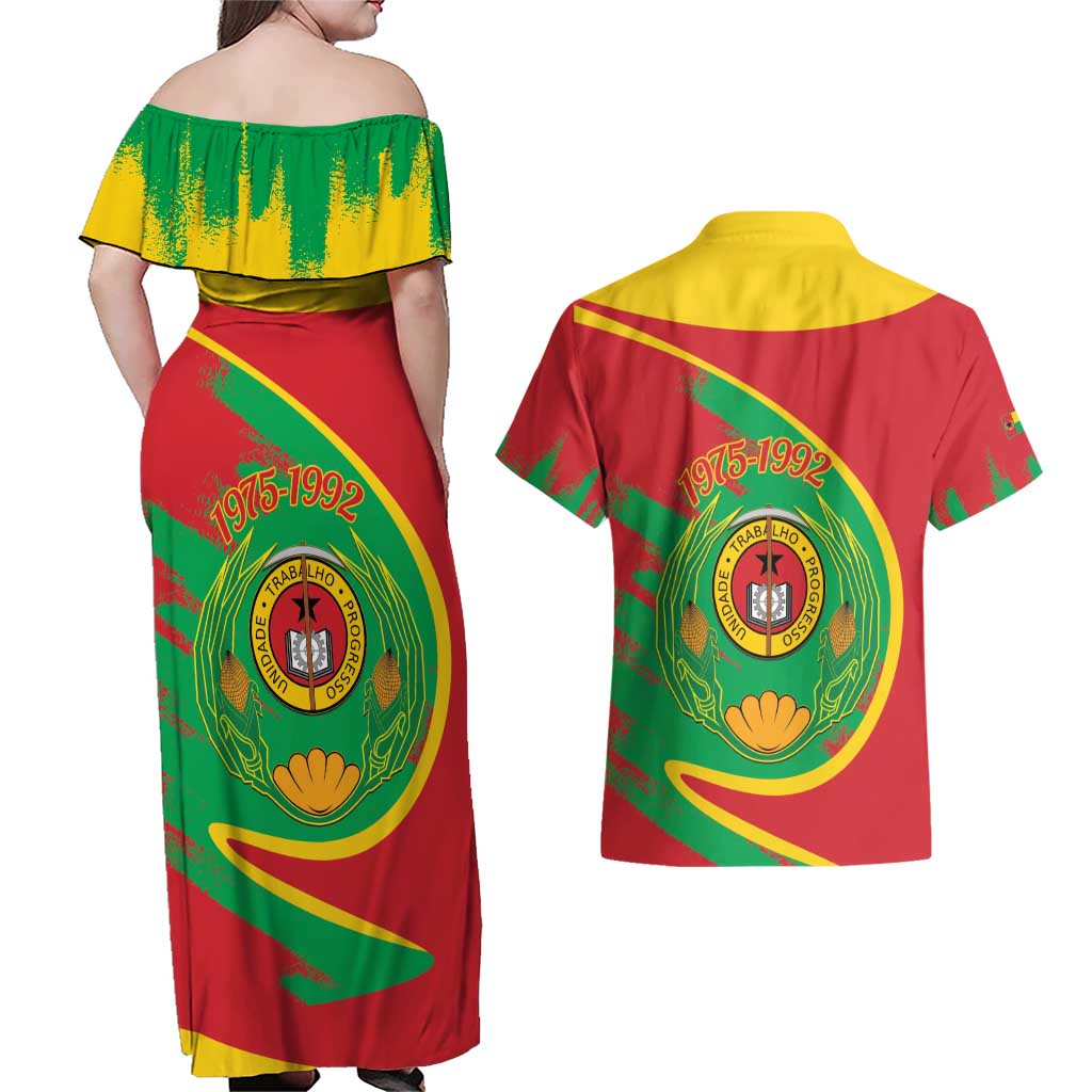 Cape Verde 1975-1992 Couples Matching Off Shoulder Maxi Dress and Hawaiian Shirt Coat Of Arms Grunge Style