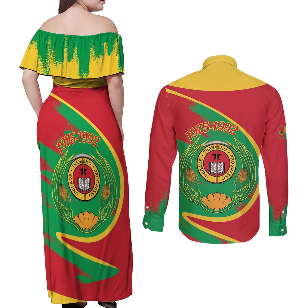 Cape Verde 1975-1992 Couples Matching Off Shoulder Maxi Dress and Long Sleeve Button Shirt Coat Of Arms Grunge Style