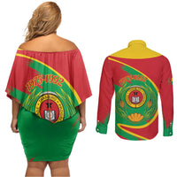 Cape Verde 1975-1992 Couples Matching Off Shoulder Short Dress and Long Sleeve Button Shirt Coat Of Arms Grunge Style