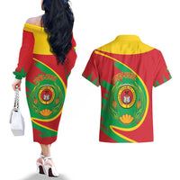 Cape Verde 1975-1992 Couples Matching Off The Shoulder Long Sleeve Dress and Hawaiian Shirt Coat Of Arms Grunge Style