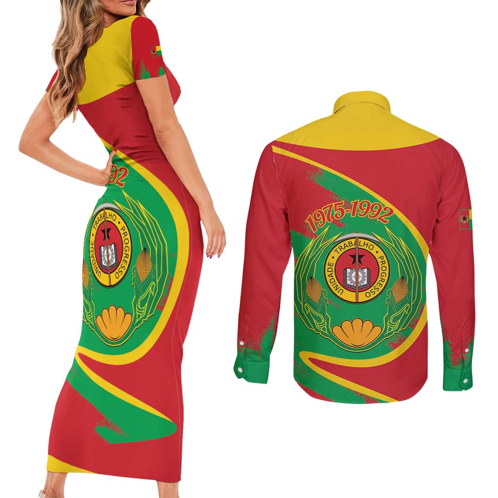 Cape Verde 1975-1992 Couples Matching Short Sleeve Bodycon Dress and Long Sleeve Button Shirt Coat Of Arms Grunge Style