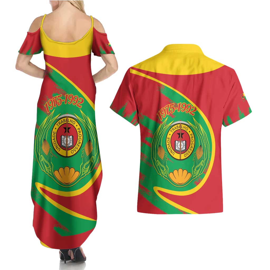 Cape Verde 1975-1992 Couples Matching Summer Maxi Dress and Hawaiian Shirt Coat Of Arms Grunge Style