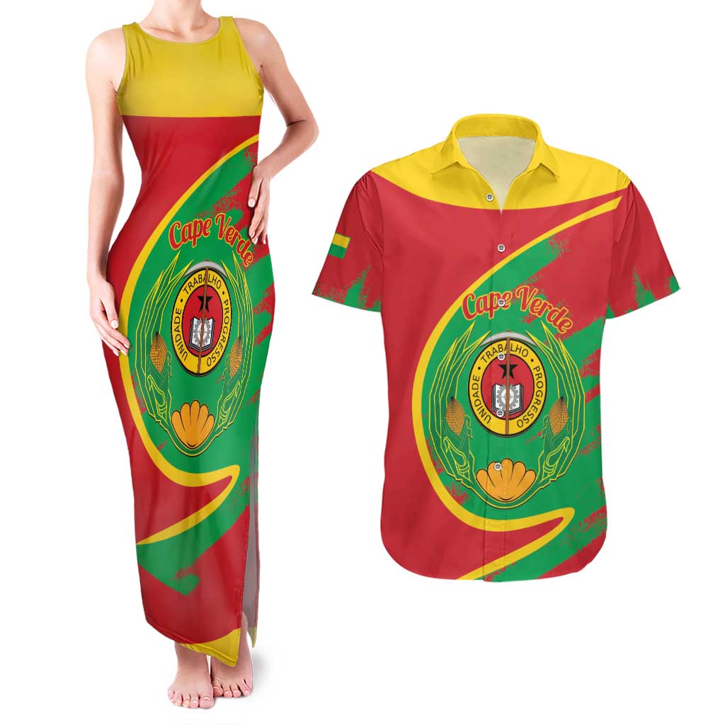 Cape Verde 1975-1992 Couples Matching Tank Maxi Dress and Hawaiian Shirt Coat Of Arms Grunge Style
