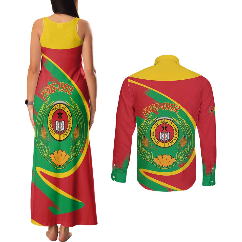 Cape Verde 1975-1992 Couples Matching Tank Maxi Dress and Long Sleeve Button Shirt Coat Of Arms Grunge Style