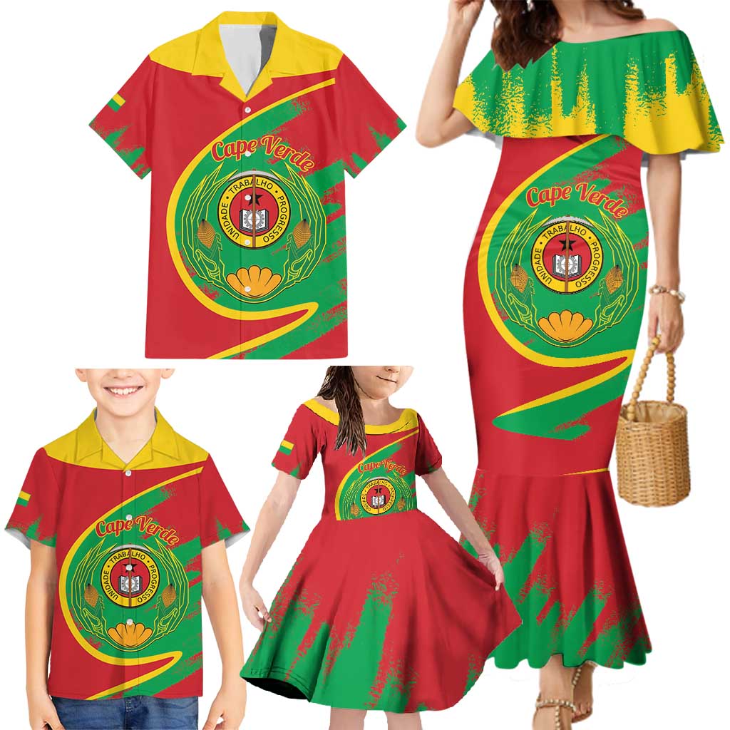 Cape Verde 1975-1992 Family Matching Mermaid Dress and Hawaiian Shirt Coat Of Arms Grunge Style
