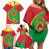 Cape Verde 1975-1992 Family Matching Off Shoulder Short Dress and Hawaiian Shirt Coat Of Arms Grunge Style