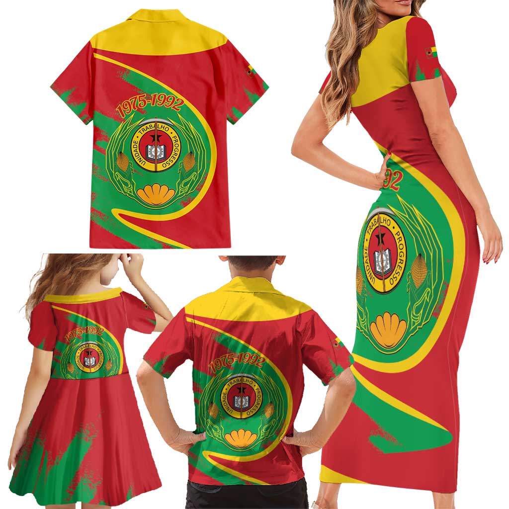 Cape Verde 1975-1992 Family Matching Short Sleeve Bodycon Dress and Hawaiian Shirt Coat Of Arms Grunge Style