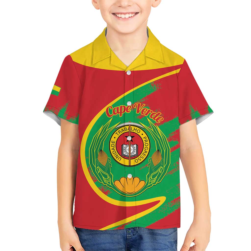 Cape Verde 1975-1992 Kid Hawaiian Shirt Coat Of Arms Grunge Style