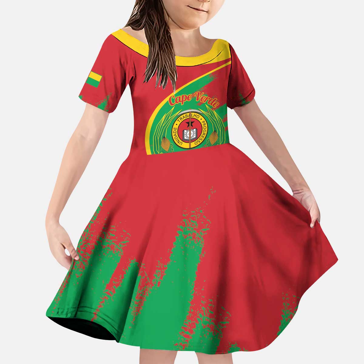 Cape Verde 1975-1992 Kid Short Sleeve Dress Coat Of Arms Grunge Style