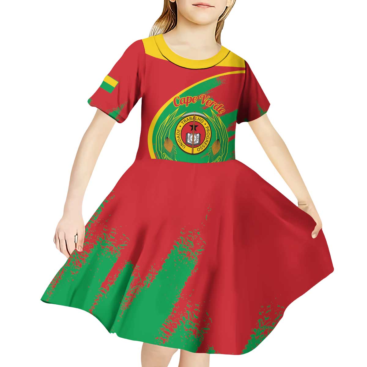 Cape Verde 1975-1992 Kid Short Sleeve Dress Coat Of Arms Grunge Style