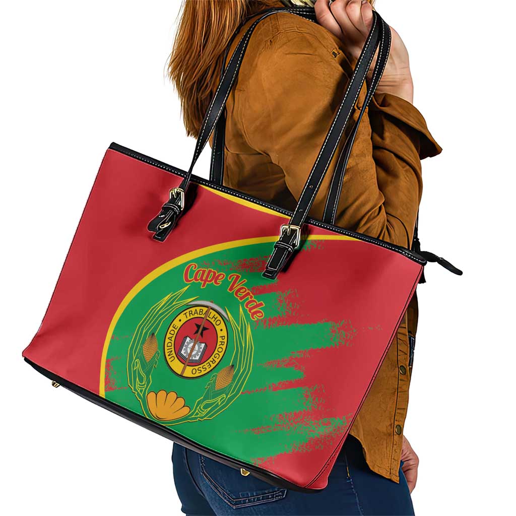 Cape Verde 1975-1992 Leather Tote Bag Coat Of Arms Grunge Style