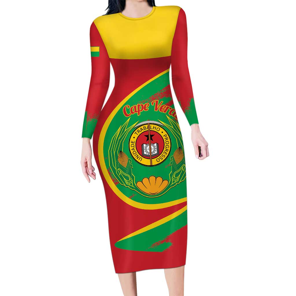 Cape Verde 1975-1992 Long Sleeve Bodycon Dress Coat Of Arms Grunge Style