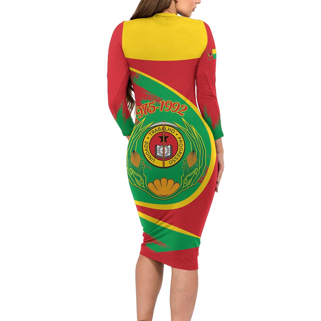 Cape Verde 1975-1992 Long Sleeve Bodycon Dress Coat Of Arms Grunge Style