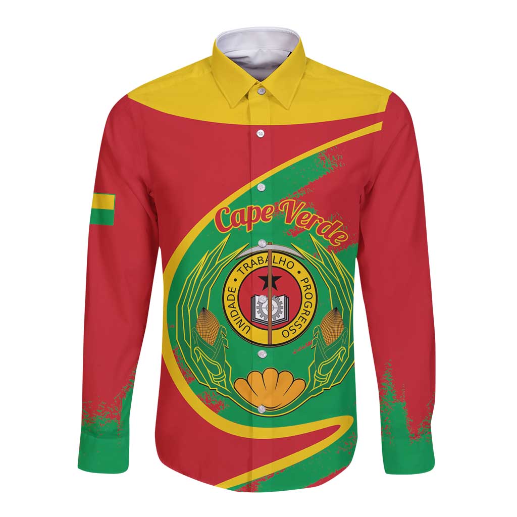 Cape Verde 1975-1992 Long Sleeve Button Shirt Coat Of Arms Grunge Style