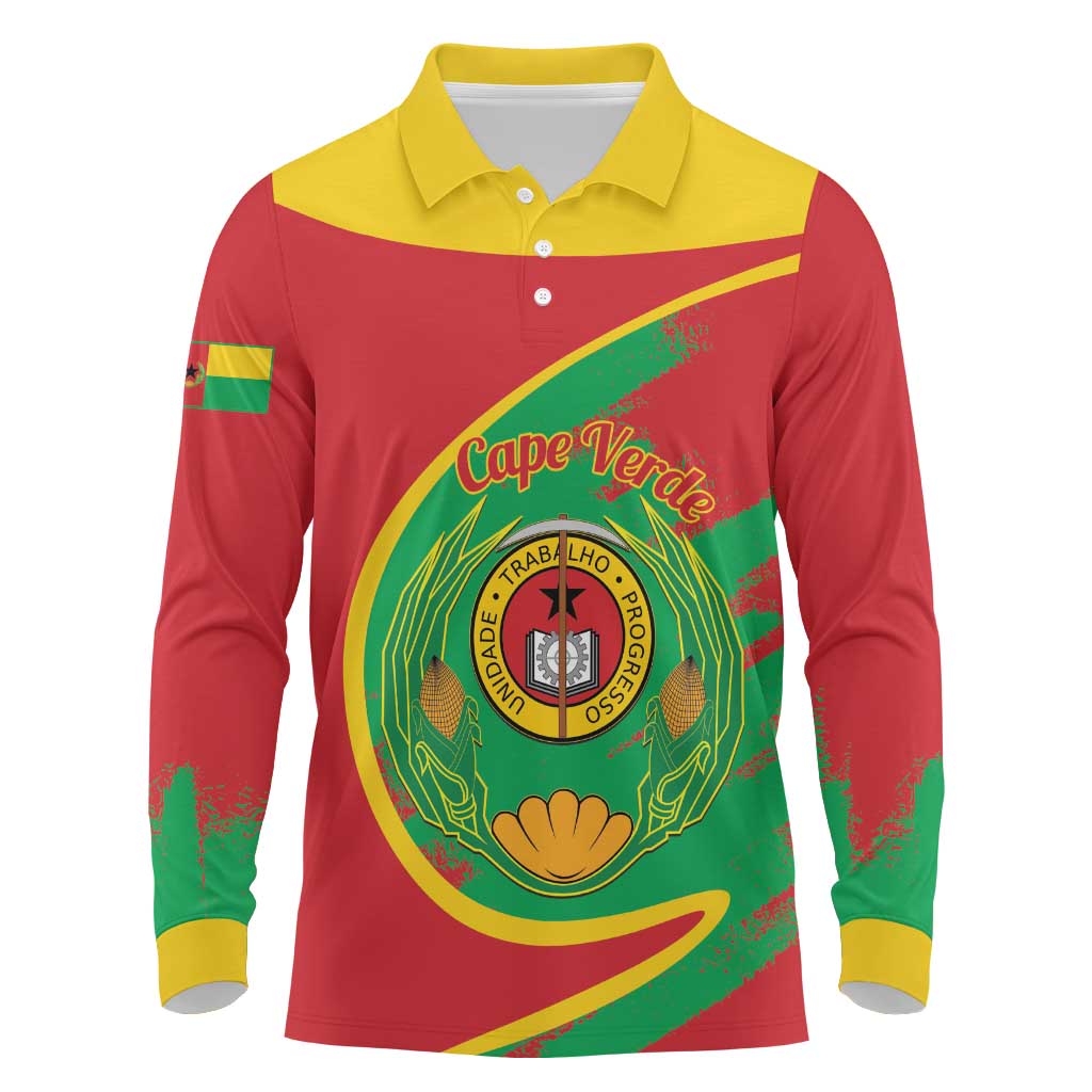 Cape Verde 1975-1992 Long Sleeve Polo Shirt Coat Of Arms Grunge Style