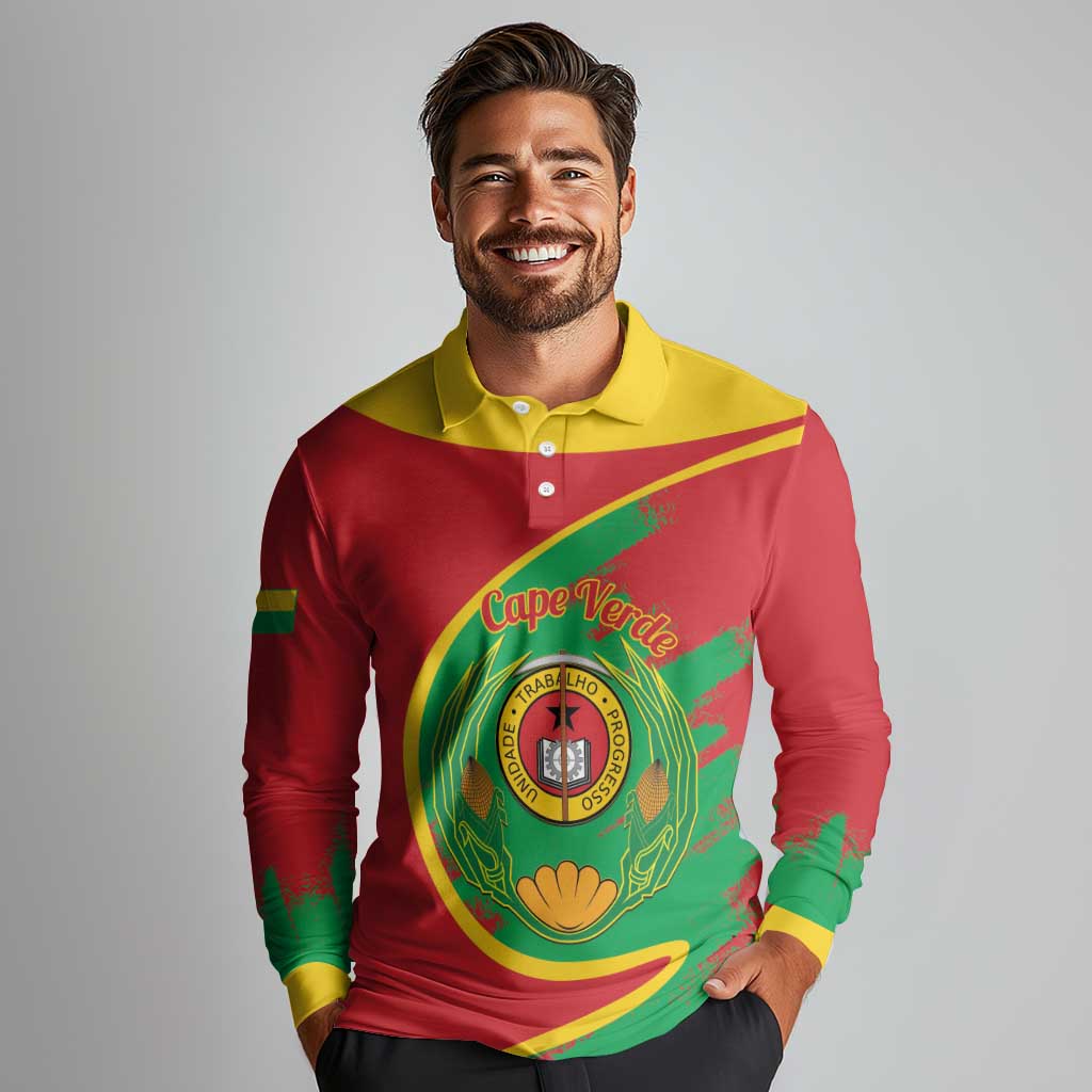 Cape Verde 1975-1992 Long Sleeve Polo Shirt Coat Of Arms Grunge Style