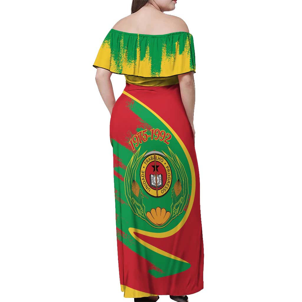Cape Verde 1975-1992 Off Shoulder Maxi Dress Coat Of Arms Grunge Style