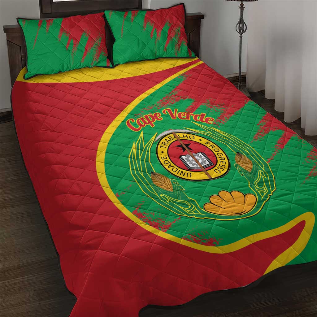 Cape Verde 1975-1992 Quilt Bed Set Coat Of Arms Grunge Style