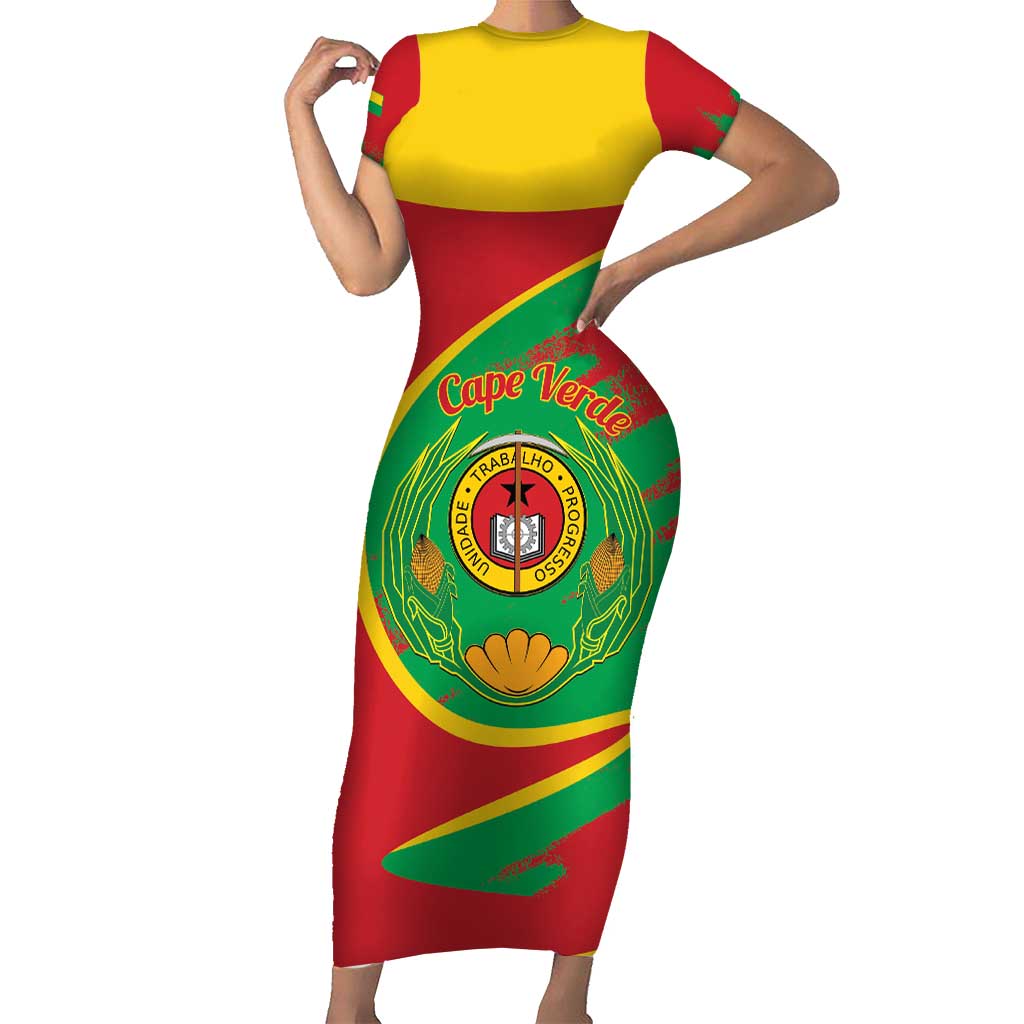 Cape Verde 1975-1992 Short Sleeve Bodycon Dress Coat Of Arms Grunge Style