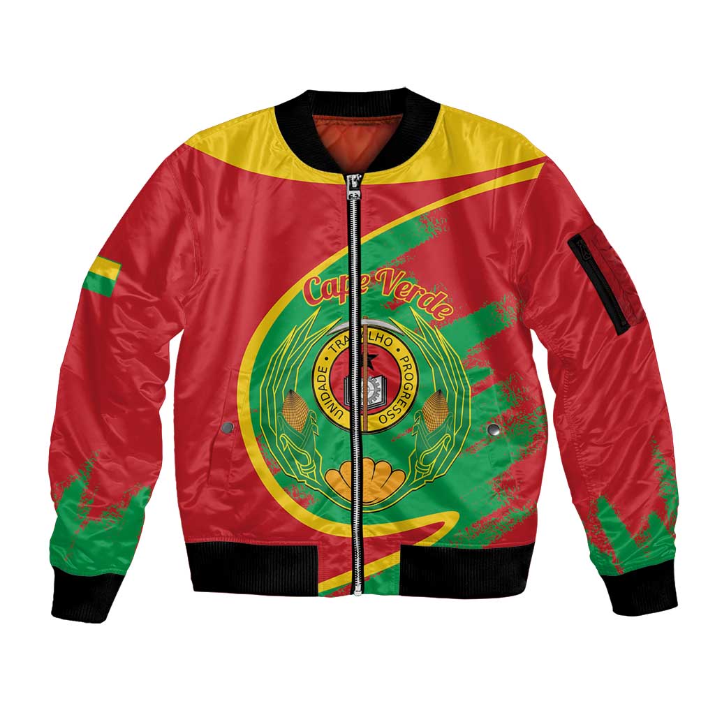 Cape Verde 1975-1992 Sleeve Zip Bomber Jacket Coat Of Arms Grunge Style
