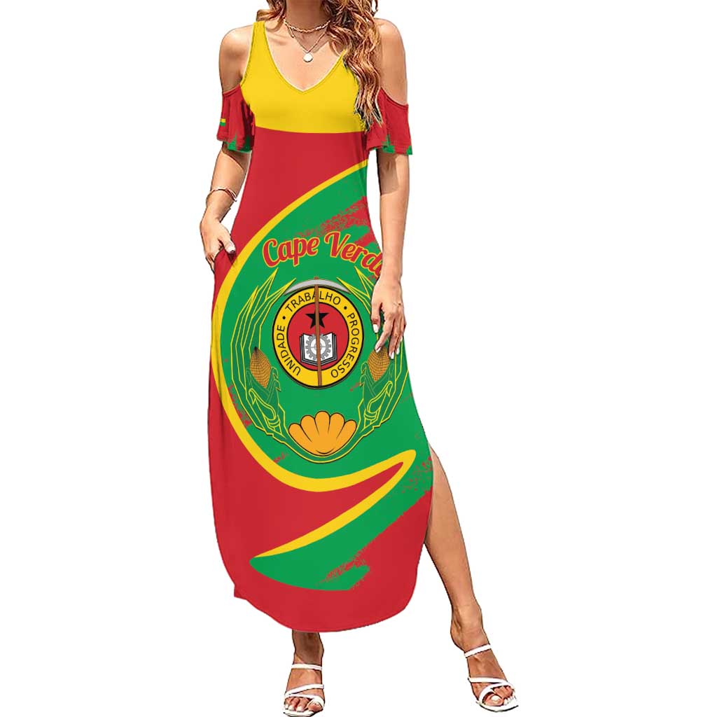 Cape Verde 1975-1992 Summer Maxi Dress Coat Of Arms Grunge Style