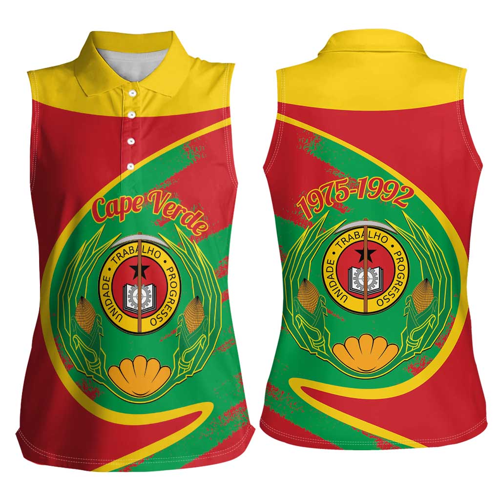Cape Verde 1975-1992 Women Sleeveless Polo Shirt Coat Of Arms Grunge Style