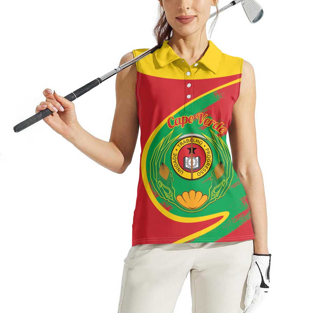 Cape Verde 1975-1992 Women Sleeveless Polo Shirt Coat Of Arms Grunge Style