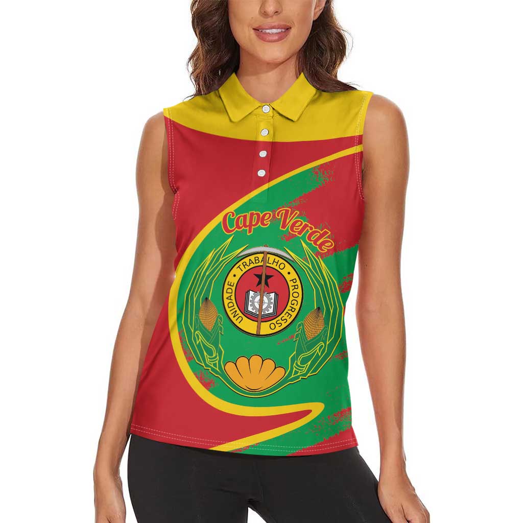 Cape Verde 1975-1992 Women Sleeveless Polo Shirt Coat Of Arms Grunge Style