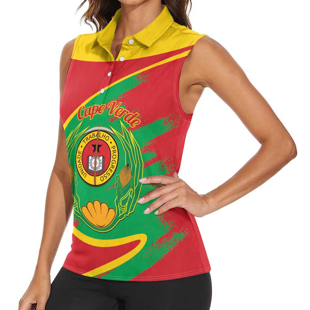 Cape Verde 1975-1992 Women Sleeveless Polo Shirt Coat Of Arms Grunge Style