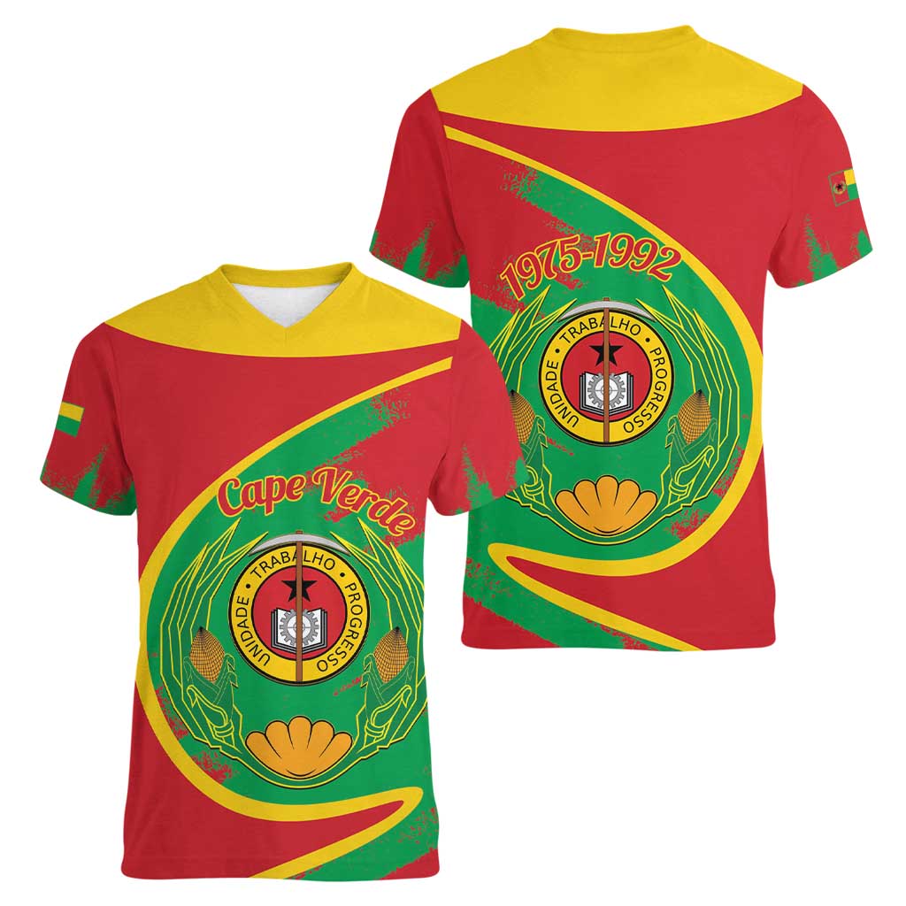 Cape Verde 1975-1992 Women V-Neck T-Shirt Coat Of Arms Grunge Style
